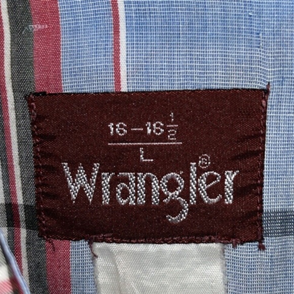 Wrangler Mens Large Blue & Pink White Pearl Snaps Short Sleeve *w/Flaw - Picture 4 of 4